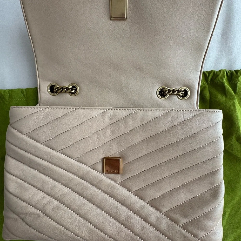 Tory Burch Blush Quilted Leather Shoulder Bag with Gold Chain